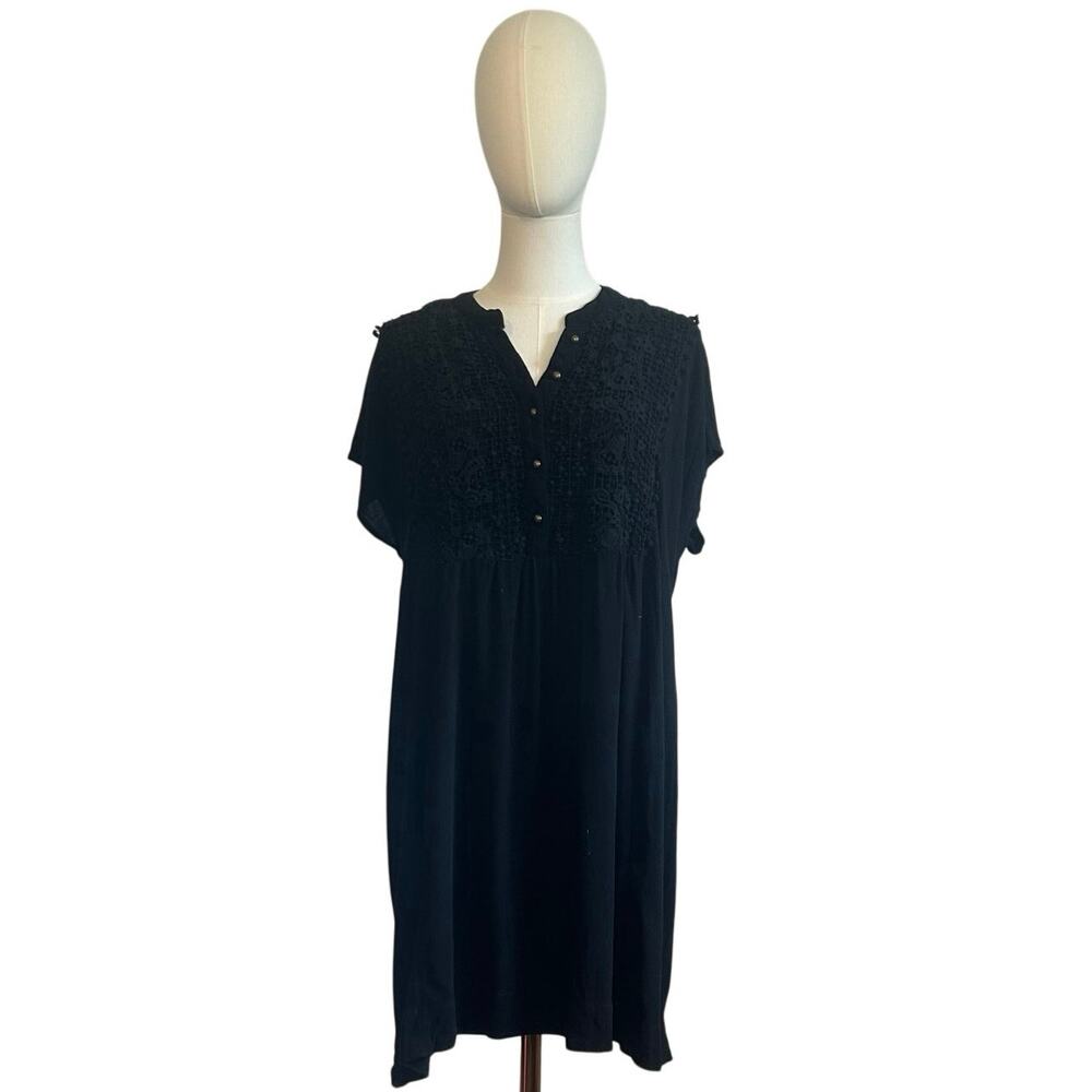 Black Boho Lace Mini Dress Plus Size 2X Lace Casual Pocket Indie Minimalist Twee